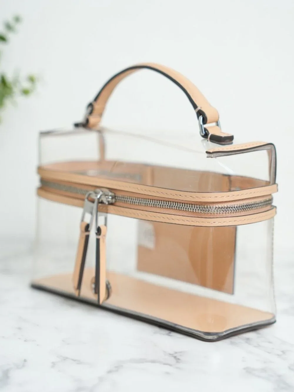 Tory Burch Rory Clear Vanity Bag Crossbody in Brushed Almond NWT
